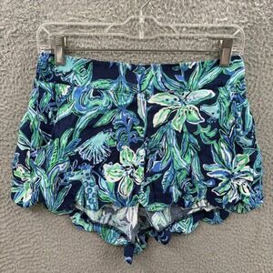 Lilly Pulitzer Shorts Women S Blue Green Floral Scalloped Hem Modal Tencel